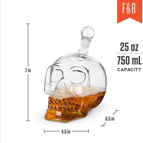 Clear Glass Skull Liquor Decanter, Clear Glass Skull Shaped Whiskey Decanter New - Picture 4 of 6